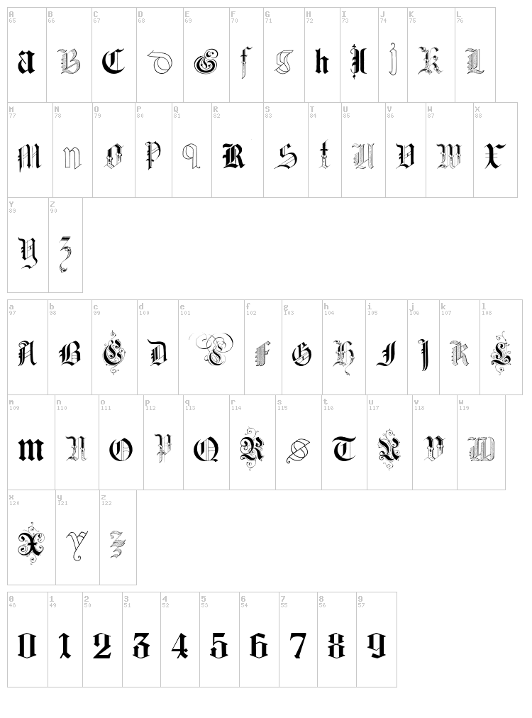 Kidnapped at German Lands Two font map